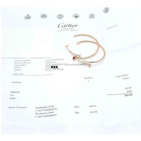 Authentic! Cartier Juste un Clou 18k Rose Gold Diamond Nail Hoop Earrings Paper - Picture 6 of 12